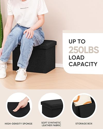 Miniatura 73 de B FSOBEIIALEO - Otomano plegable de piel sintética con almacenamiento Gris,Negro -,Negro 16.5"x12.6"x12.6",Azul,Marrón,Gris