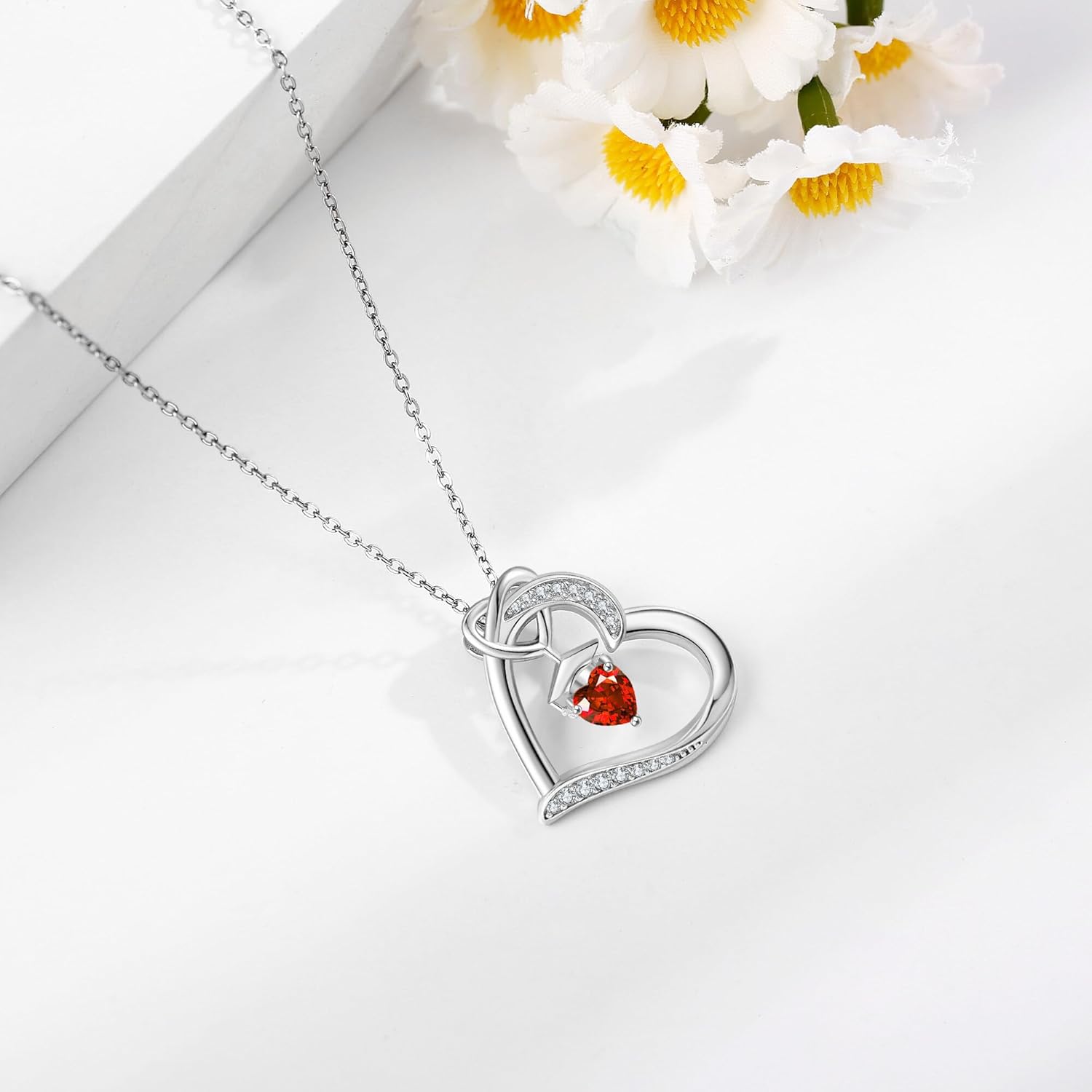 YAFEINI Birthstone Graduation Necklace S925 Sterling Silver Class of 2024 Bachelor Cap Necklaces Class of 2025 Heart Pendant College High School Graduation Jewelry Gifts for Women (July-Ruby) - Image 3