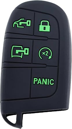 Silicone 5 Buttons Smart Key Fob Cover for 2025 2024 2023 2022 Ram ProMaster 1500 2500 3500 Black with Green