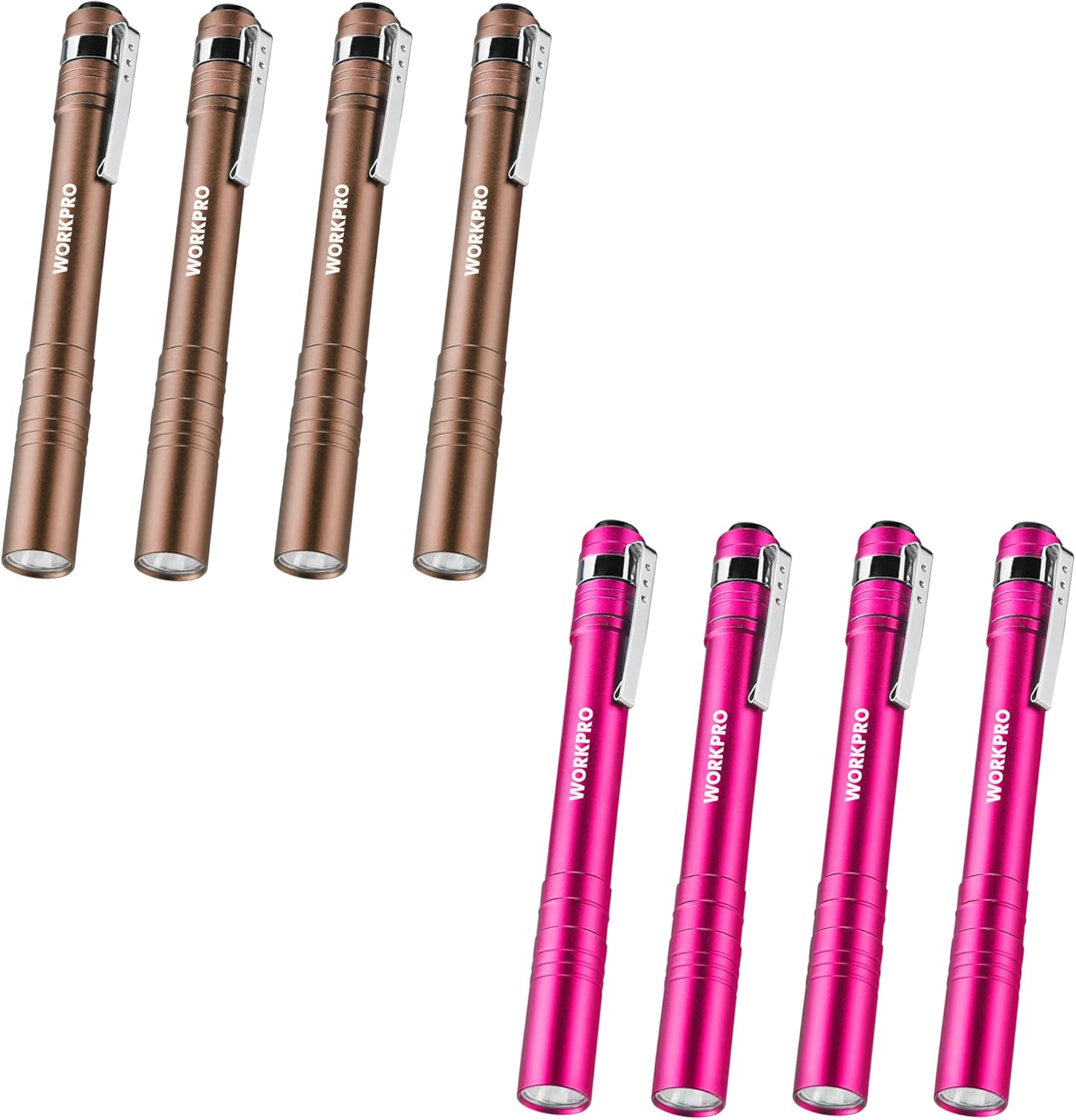 WORKPRO 4 Pack Pink Pen Light Set & 4 Pack Brown Pen Light Set