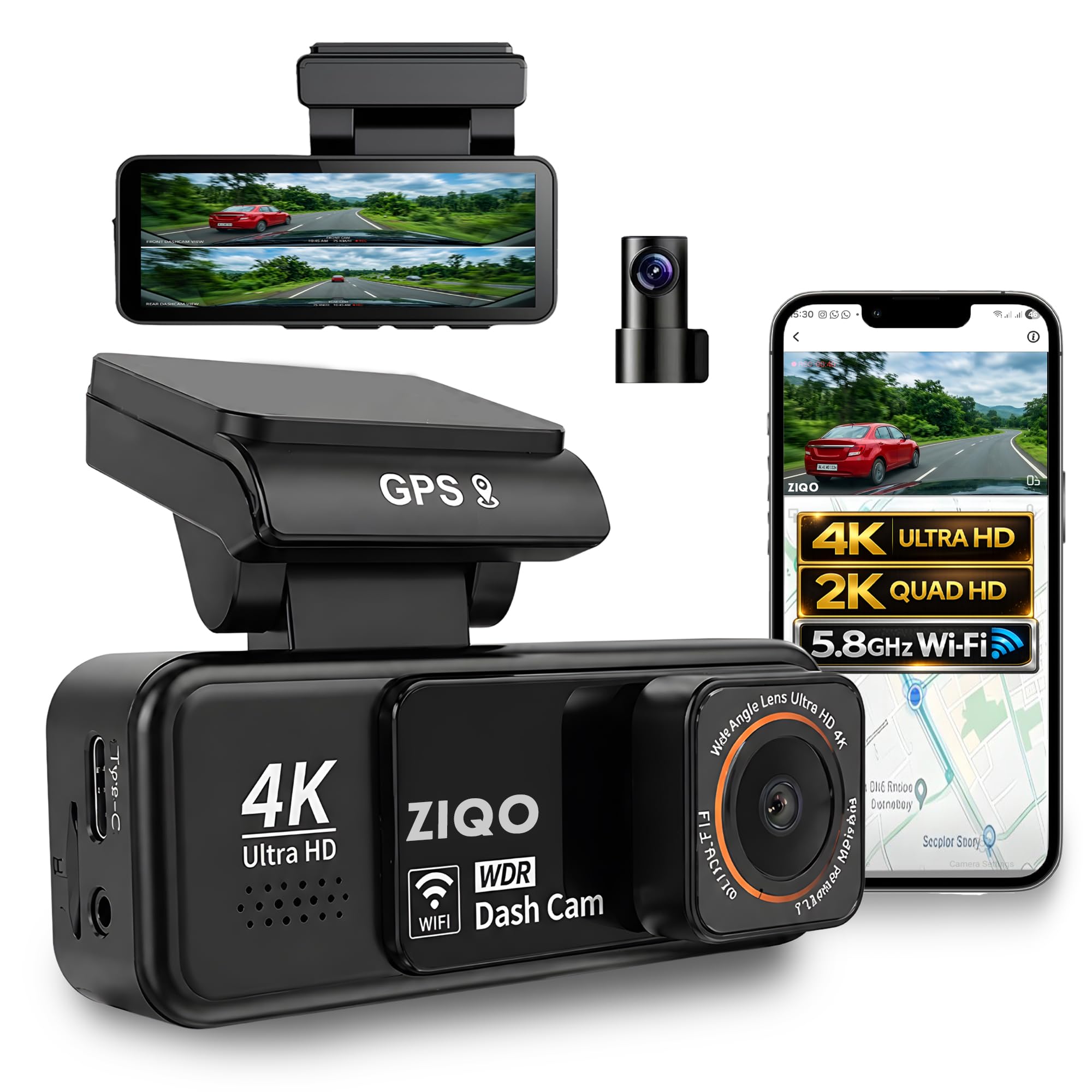 ZIQO A800 2026 Edition Dual Channel Dash Cam for Car | 4K Front 2K Rear with 5.8GHz WiFi,GPS,G Sensor, Mic | 3" IPS,Night Vision,WDR,Parking Mode | 170° Angle, Loop Recording,Supports 512GB-image-10