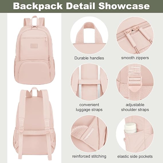 Joyway Packable Small Backpack for Women, Water-Resistant Fashion Daypack, Stylish Nylon Travel Purse, Compact Bookbag for College, Work & Commute (Pink)