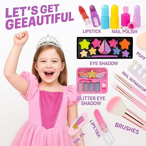 Miniatura 9 de IMAGICTOWN - Juego de maquillaje para niñas de 5 a 8 años, kit de maquillaje no tóxico para niños pequeños de 3 a 4 años, kit de maquillaje para