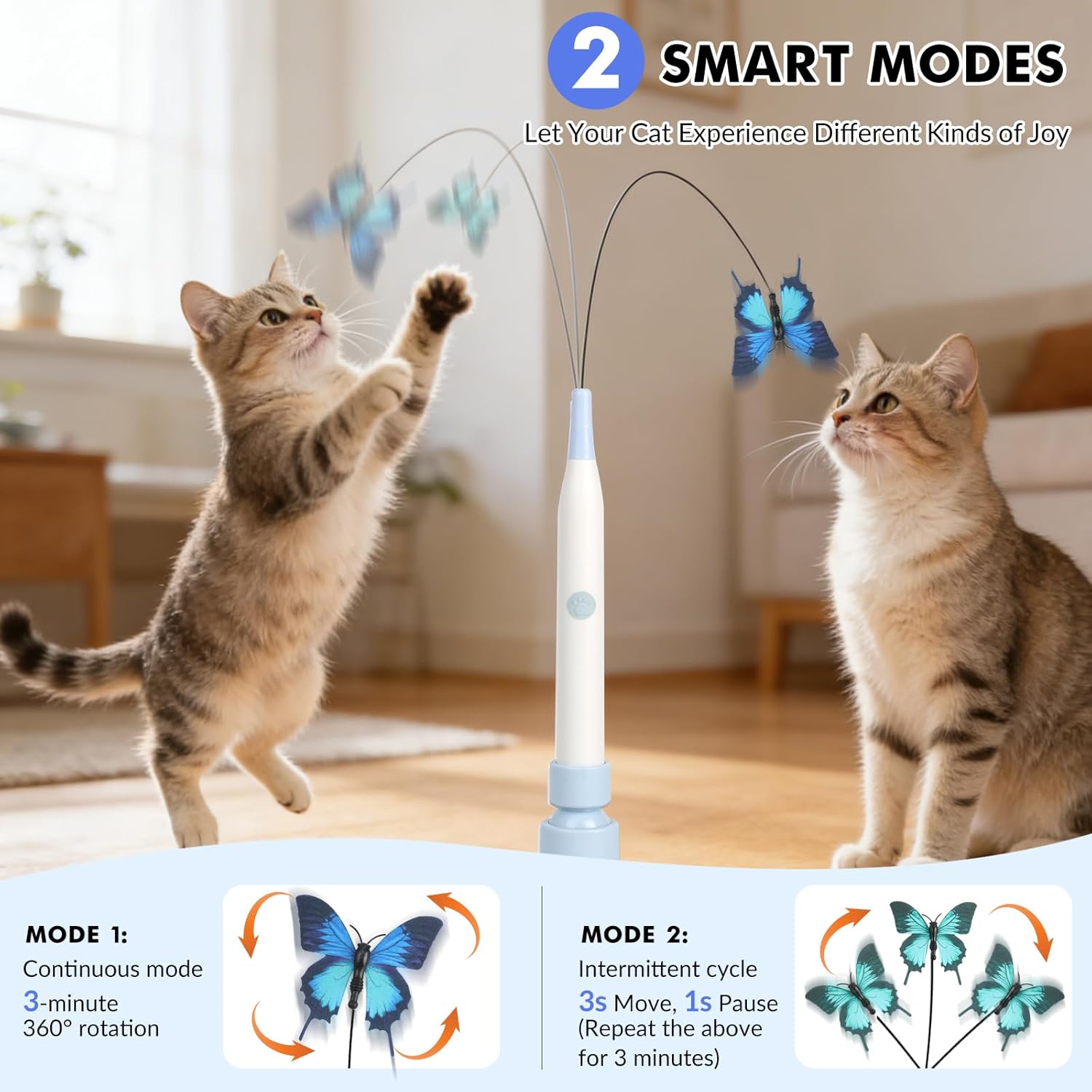 Wortade Interactive Cat Toys for Indoor Cats, Automatic Butterfly Cat Toy USB Rechargeable, Electric Cat Teaser Toy for Bored Indoor, Flying Bird Feather Wand Toy Kitten Toys Multi Cat Households