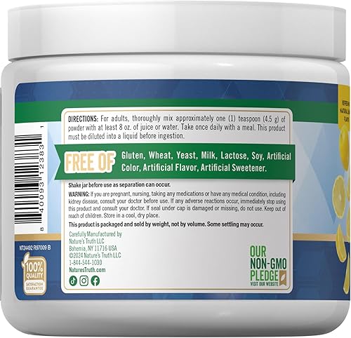 Miniatura 8 de Nature's Truth Polvo de glicinato de magnesio  6 onzas  Sabor a limón  Alta absorción  Vegano, sin OMG, suplemento sin gluten