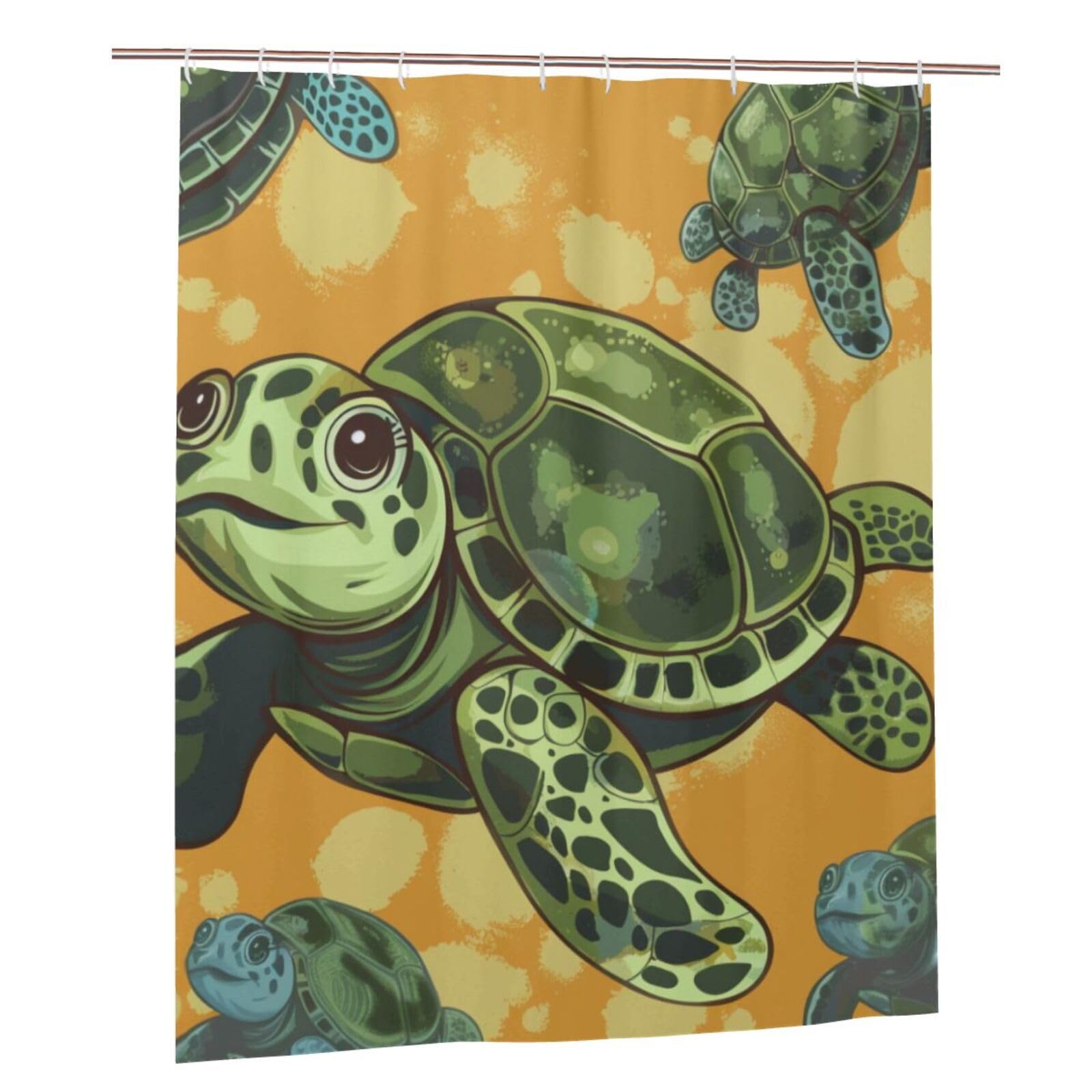 BWWHCCTI Sea Turtle Printed Shower Curtain With 12 Plastic Hooks Opaque Quick Drying Waterproof Shower Curtains Sets For Bathroom 152x183 Cm