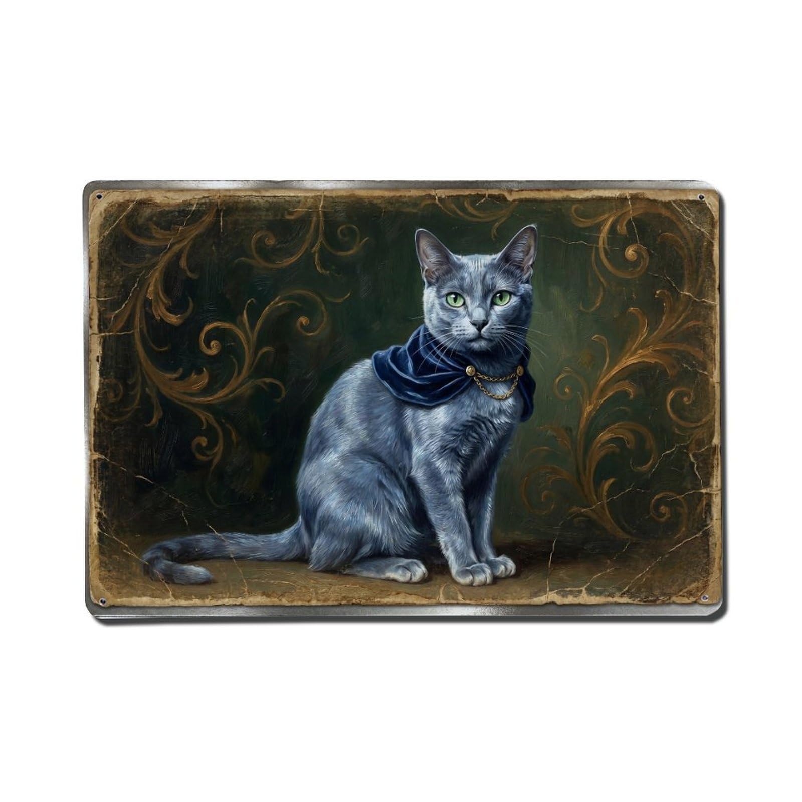 Animal Cat Korat Silver Manor Pet Metal Tin Sign Plaque Wall Decor for Cafe, Club Bar, Office, Home Garden Metal Poster 8x12Inch
