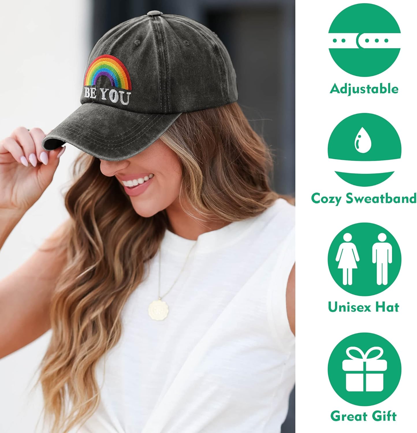 Pride Rainbow Trucker Hat for Men and Women, LGBT Embroidered Baseball Hats Adjustable Washable LGBTQ Baseball Cap Gifts - Image 3