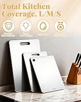 Vista 4 de Juego de 3 tablas de cortar de acero inoxidable para cocina, juego de tablas de cortar antiadherentes de acero inoxidable 304, aptas