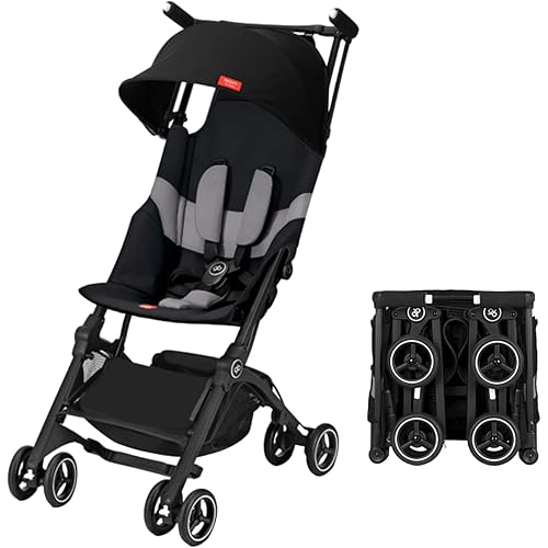 gb Pockit+ All-Terrain, Ultra Compact Lightweight Travel Stroller with Canopy and Reclining Seat in Velvet Black