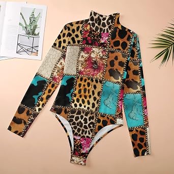 Women's Bodysuit Stretchy Jumpsuit Sweatshirts Long Sleeve High Collar Outfits Tummy Control Tops