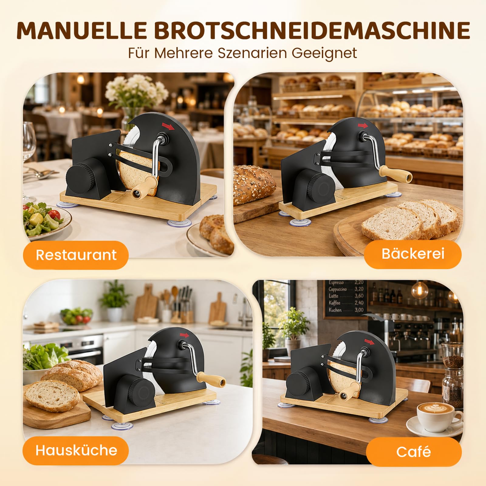 Brotschneidemaschine, Brotschneidemaschine Klappbar Manuell, Edelstahl 304, Allesschneider Mit Skala, Einstellbare Scheibendicke, Brotschneider Für Käse,Brot und Gemüse (Schwarz)
