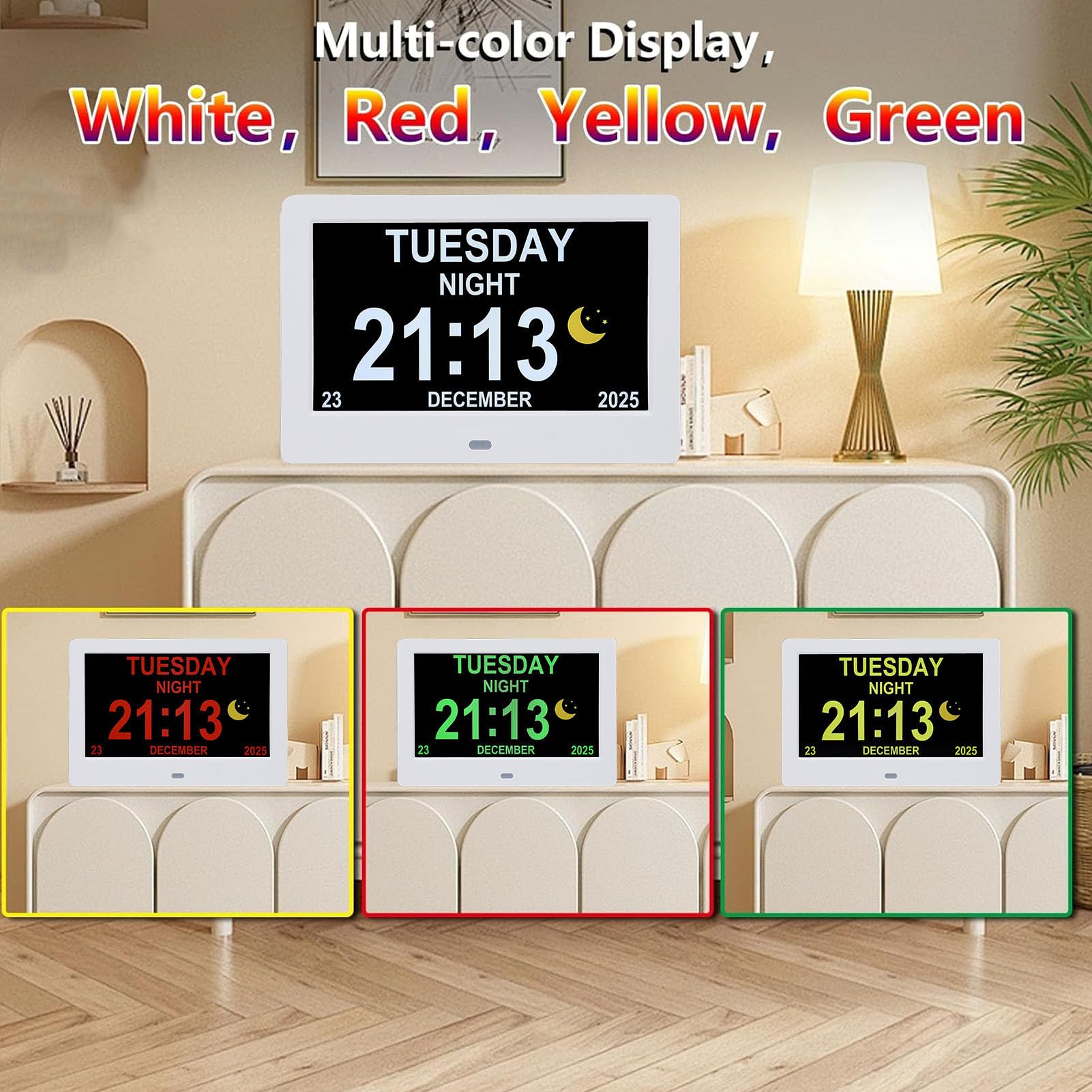 Calendario Digitale, Oscuramento Automatico Calendario da Parete Elettronico con Ampio Display da 7 Pollici, Sveglia per Demenza con Allarmi Multipli Luminosità Regolabile per Anziani