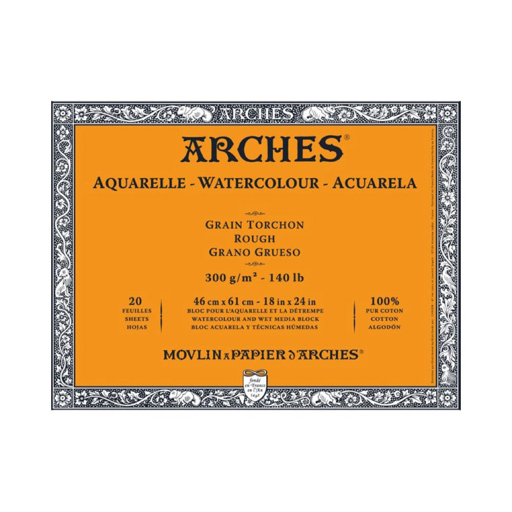 Arches 1795089 Aquarellpapier im Block (46 x 61 cm, 4-seitig geleimt, 300g/m² Grobkorn) 20 Blatt naturweiß