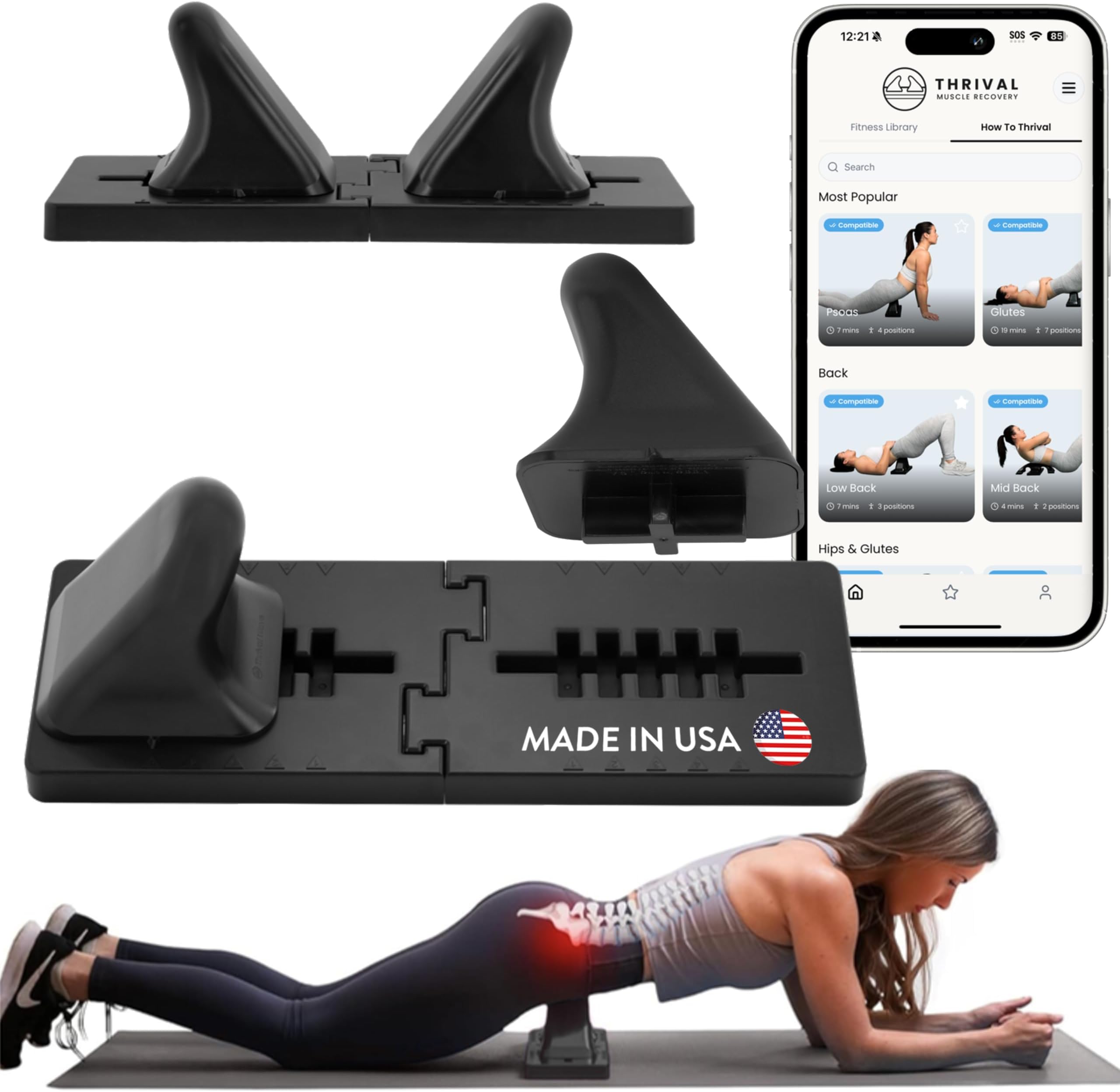 Wave - Fully Adjustable Psoas Muscle Release Tool with Thrival App for QL, Hip Flexor, Back, Hamstring, Glute, Iliacus, and Neck Pain - Trigger Point and Myofascial Release Tool - Carbon Black