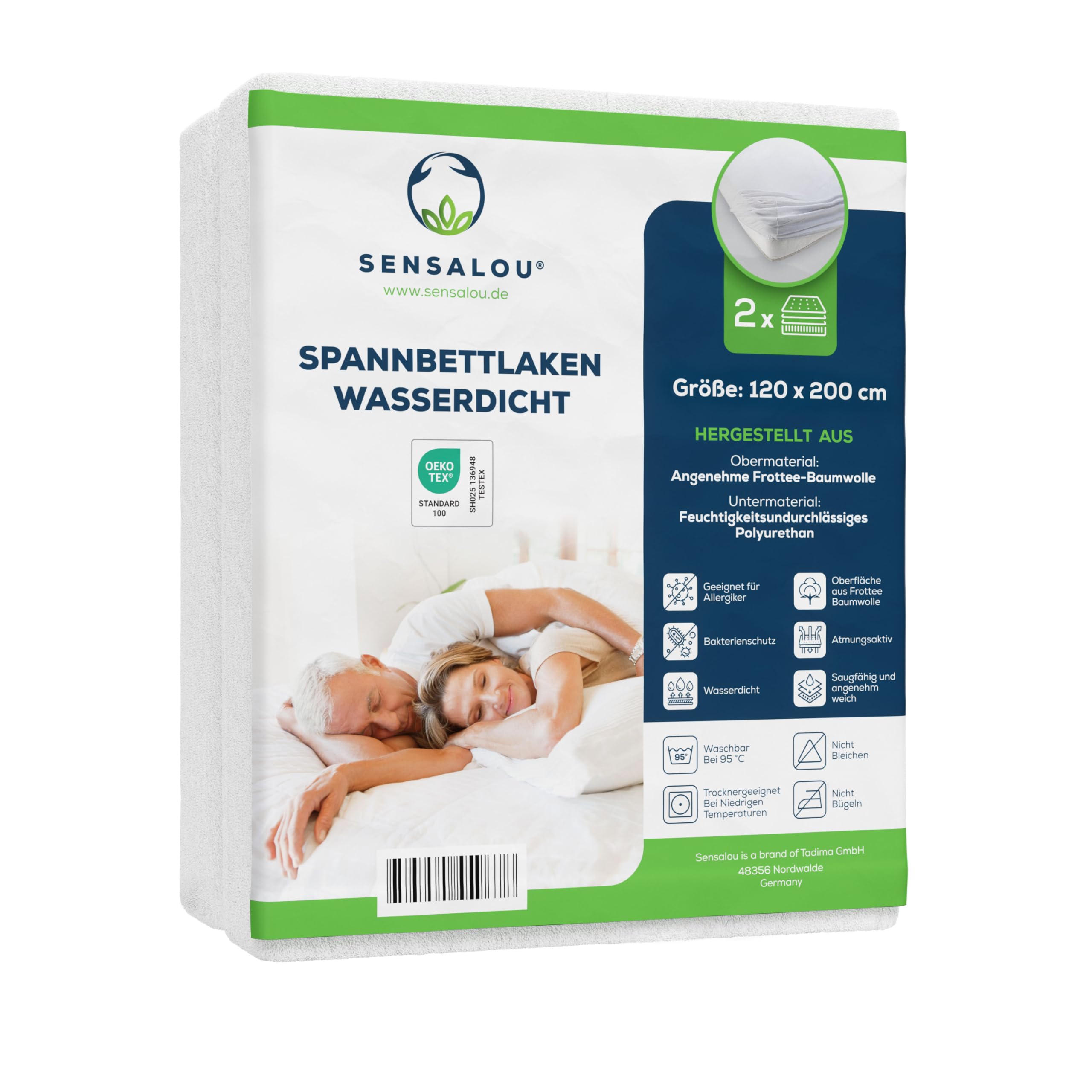 Sensalou Waterproof Fitted Sheet 120x200 cm Twin Pack, Mattress Protector With Cotton Surface, Leakproof, Silent & Breathable