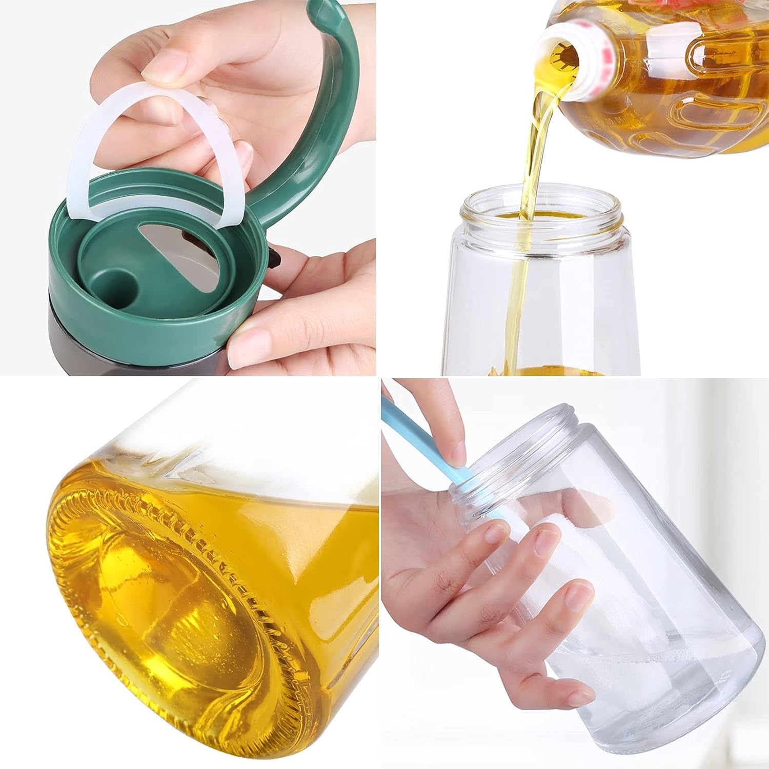 oil bottle 23.6 Oz Multicolor Glass Oil and Vinegar Dispenser with Spout and Handle Creative Oil Bottle Seasoning Bottle Anti-drip Oiler oil sprayer(Color:C)