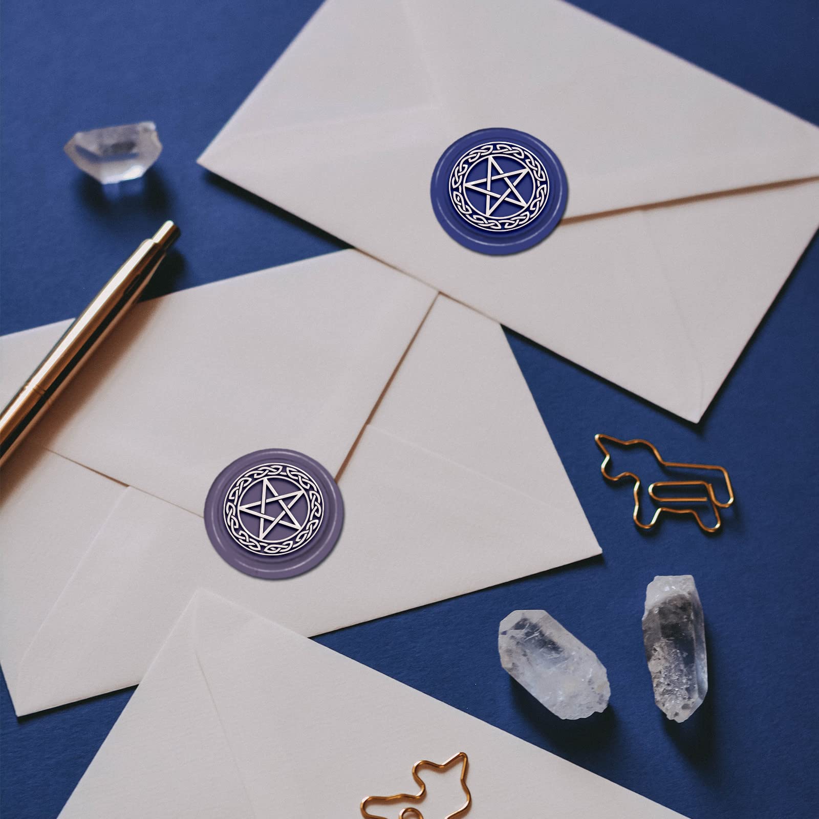 CRASPIRE Pentagram Wax Seal Stamp Knot Sealing Wax Stamp 30mm/1.18inch Removable Brass Head Sealing Stamp with Wooden Handle for Gift Invitations Greeting Cards Wrap - Image 2