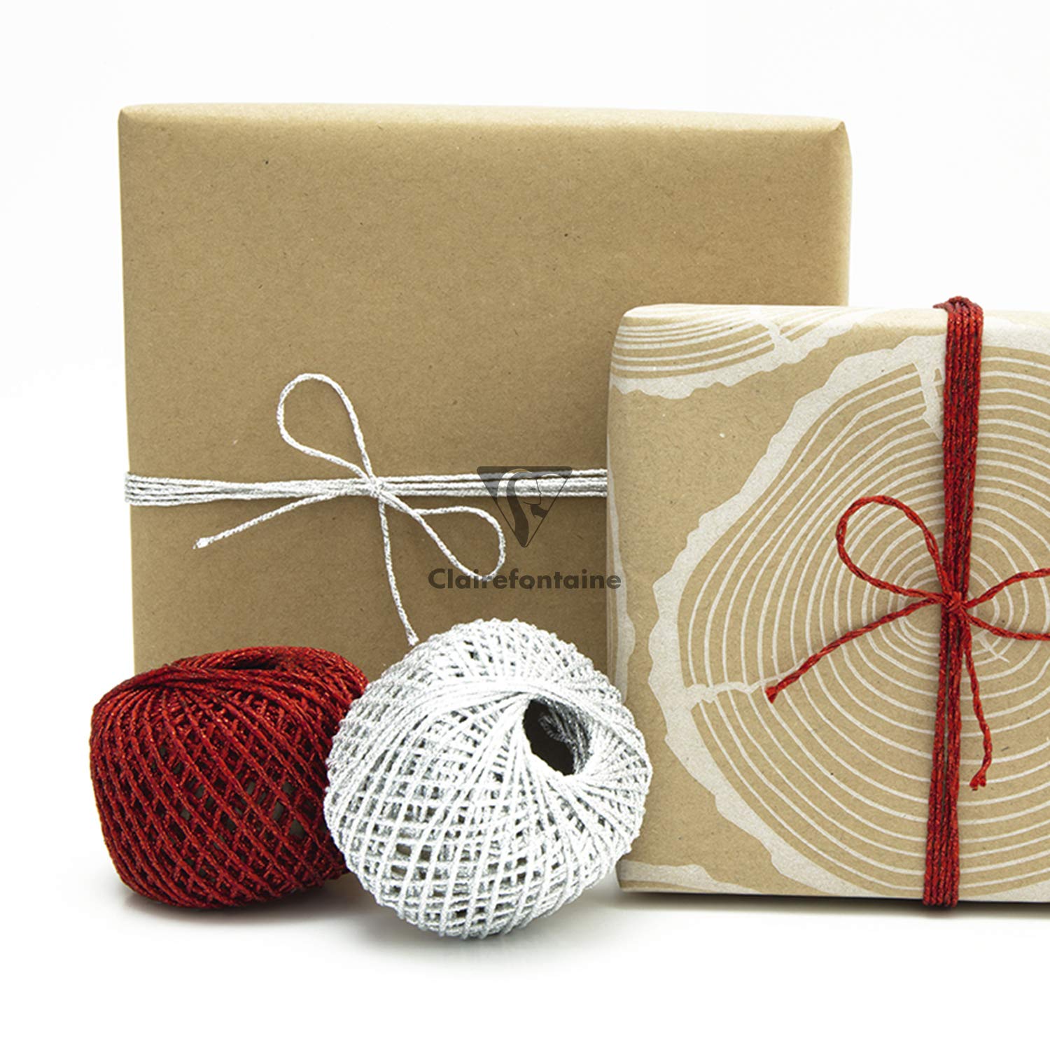 Clairefontaine 223831AMZC - Karton mit 20 Rollen Geschenkpapier Kraftnatur 100 Prozent recycling Papier 5mx0m35 70g, sortierte Motiven, 20 Rollen