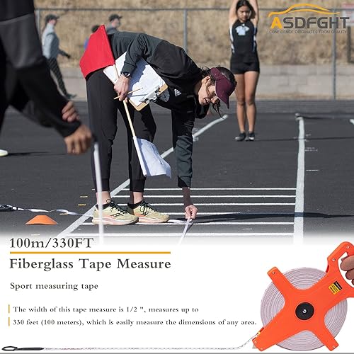 Miniatura 2 de Cinta métrica de carrete abierto de 330 pies, cinta métrica de fibra de vidrio, cinta métrica de patio apta para campo deportivo, al aire libre,