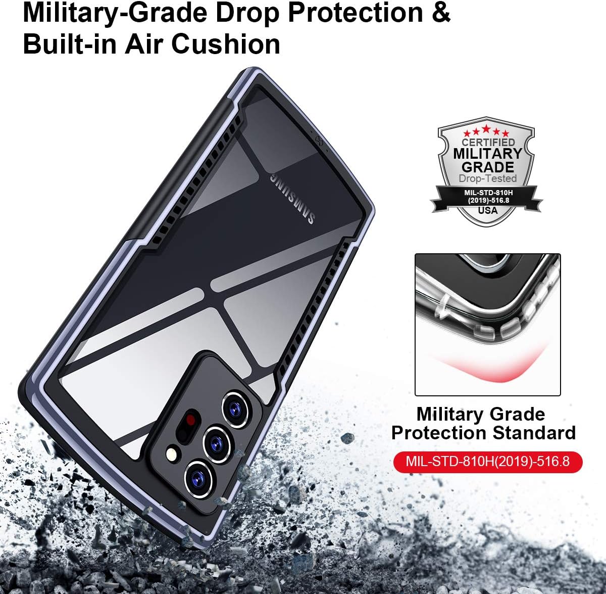 Xundd Case for Galaxy Note 20 Ultra 6.9 Inch, [Military Grade Drop Tested] Slim Clear Back with Shockproof Soft TPU Bumper Frame Cover for Samsung Galaxy Note 20 Plus 5G (2020)- Dark Gray