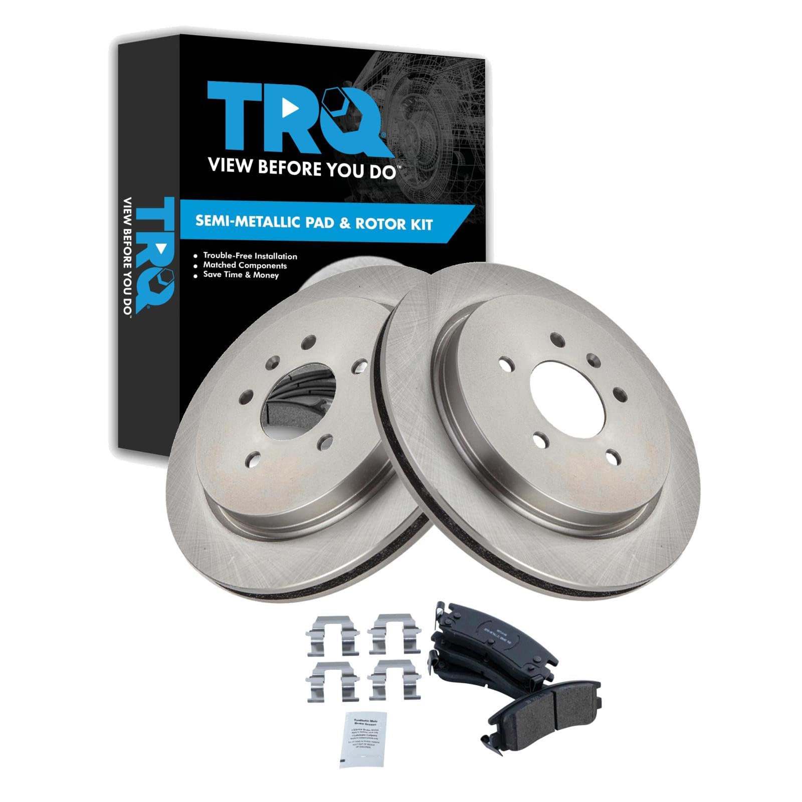 TRQ Rear Brake Pad and Rotor Set Semi Metallic Vented Rotors Compatible with 2003-2004 Cadillac Seville