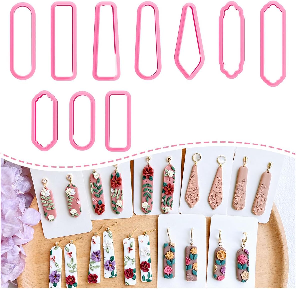 KeokerLong Dangle Shape Polymer Clay Cutters, Long Rectangle Clay Earrings Cutters, Basic Clay Cutters (10PCS All)