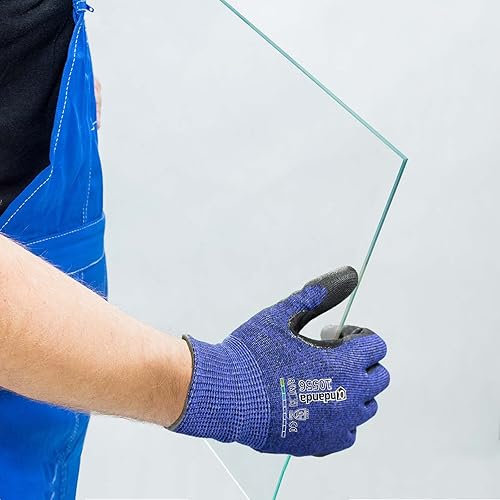 Miniatura 5 de ANDANDA 12 pares de guantes resistentes a los cortes nivel 5, ajuste elástico cómodo 3D, guantes de trabajo con revestimiento de nitrilo esmerilado