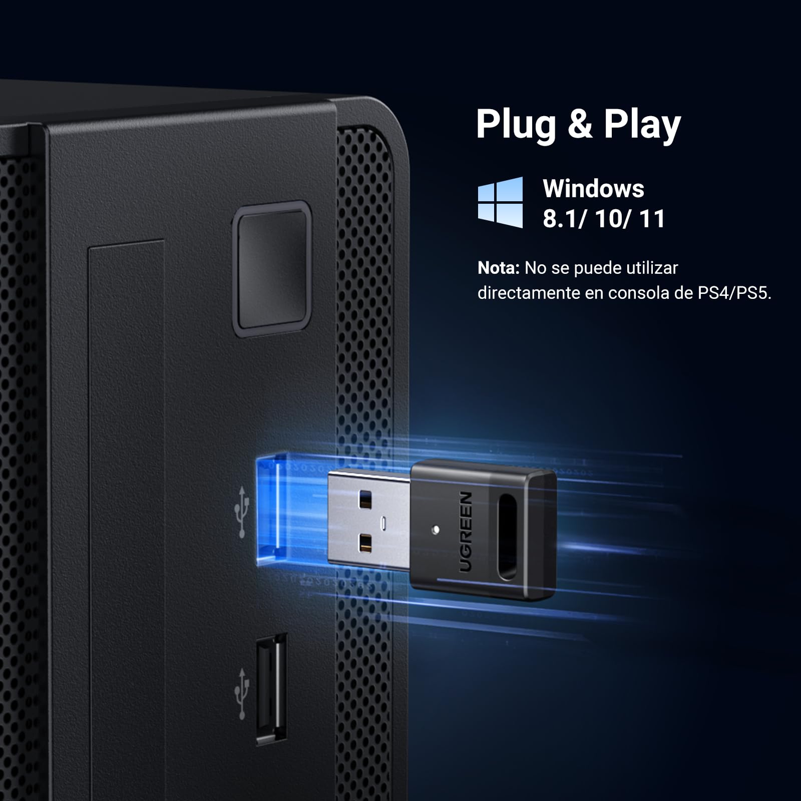 UGREEN USB Bluetooth 5.3 Adaptador Dongle Adapter con Controlador de PS4 PS5 Switch Teclado Ratón Auriculares PC para Windows 11 10 8.1
