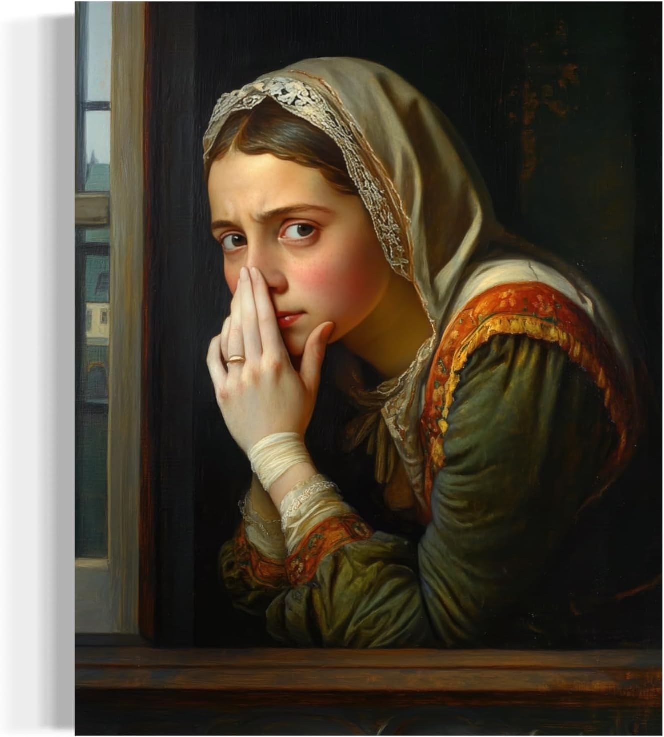 aj decor Woman Funny Bathroom Wall Art Print Canvas Wrapped, Famous Celebrity Vintage Funny Classical Clothespin, Humor Amusing Toilet Art Pinching Nose 13 (Woman, 20L x 16W CANVAS, Wrapped Canvas)