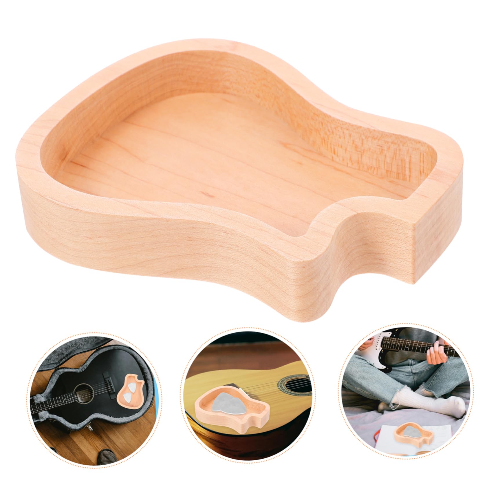 Kisangel 3 Piezas Estuche de Púas de Guitarra de Madera de Arce Forma de Guitarra Caja de Almacenamiento Púas de Jazz y Estándar Marrón