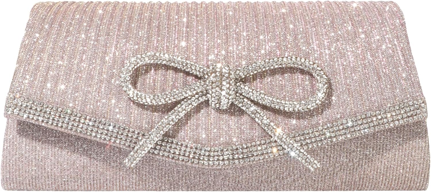 SH Glitter Clutch Purses for Women Elegant Bow Evening Bag Dressy Wedding Cocktail Party Prom Rhinestone Purse