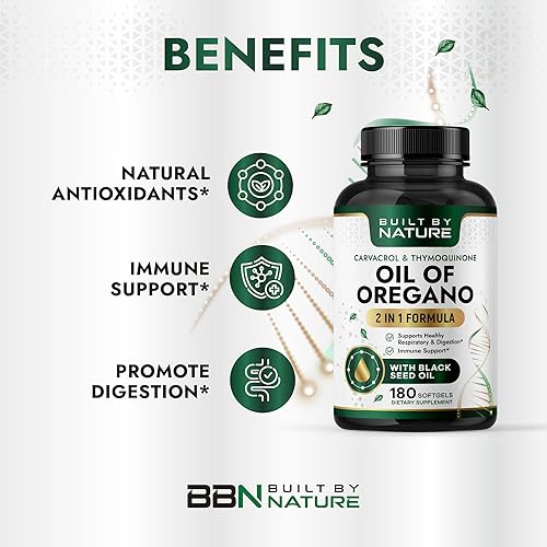 Miniatura 2 de Built by Nature Aceite de orégano con aceite de semilla negra - Cápsulas de aceite de orégano - Suplemento de apoyo inmunológico - Antioxidantes