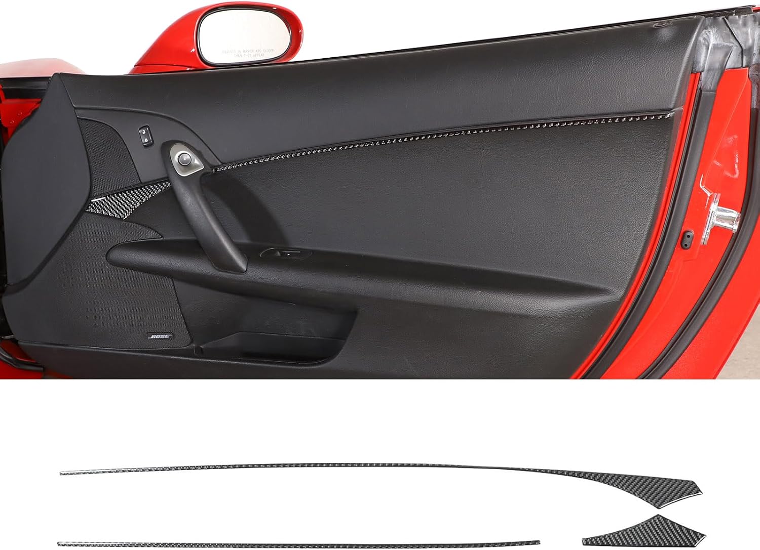 PIUGILH Car Interior Door Molding Trims, Real Carbon Fiber Door Panel Cover Trim Inner Side Door Trim Strip Decal Accessories for Corvette C6 Z06 ZR1 2005-2013, 3PCS (Red)
