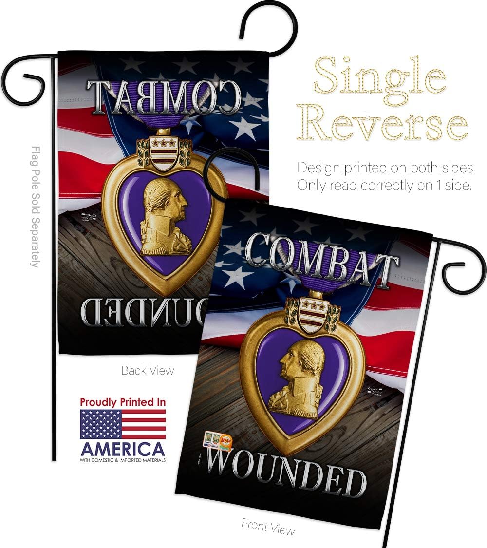 Purple Heart Combat Wounded Garden Flag Set Wall Holder Armed Forces Military Service All Branches Support Honor United State American Veteran Official Gift Yard House 13 X 18.5