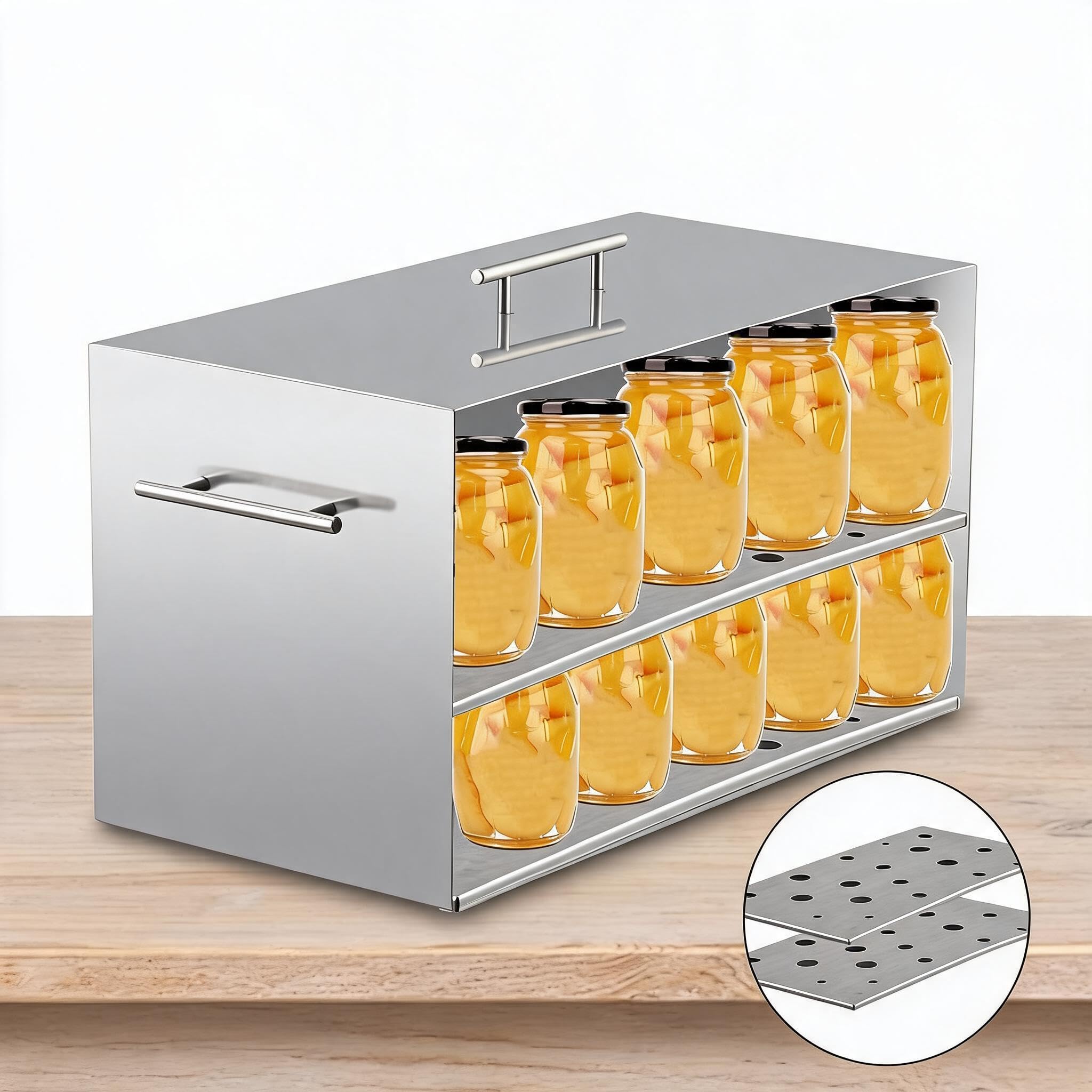 GarveeHome Einkochautomat 15L 304 Edelstahl Flachem Boden & 2 Stapelbaren Einlegerosten, Multifunktional Als Einmachtopf, Dampfgarer Vorratsbehälter Für Einmachgläser Lebensmittelaufbewahrung