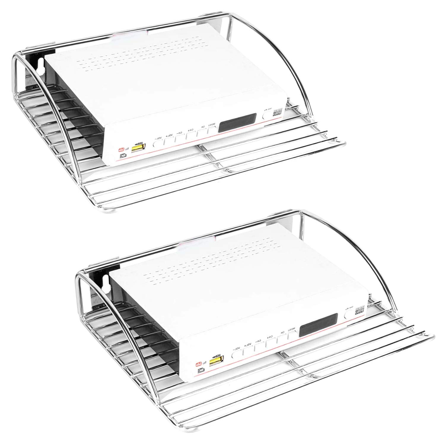 Avekin Stainless Steel Set Top Box/Wi-Fi Router Stand/DVD Stand Wall Mount, Setup Box Holder Wall Shelf - Combo Set 2 Pcs