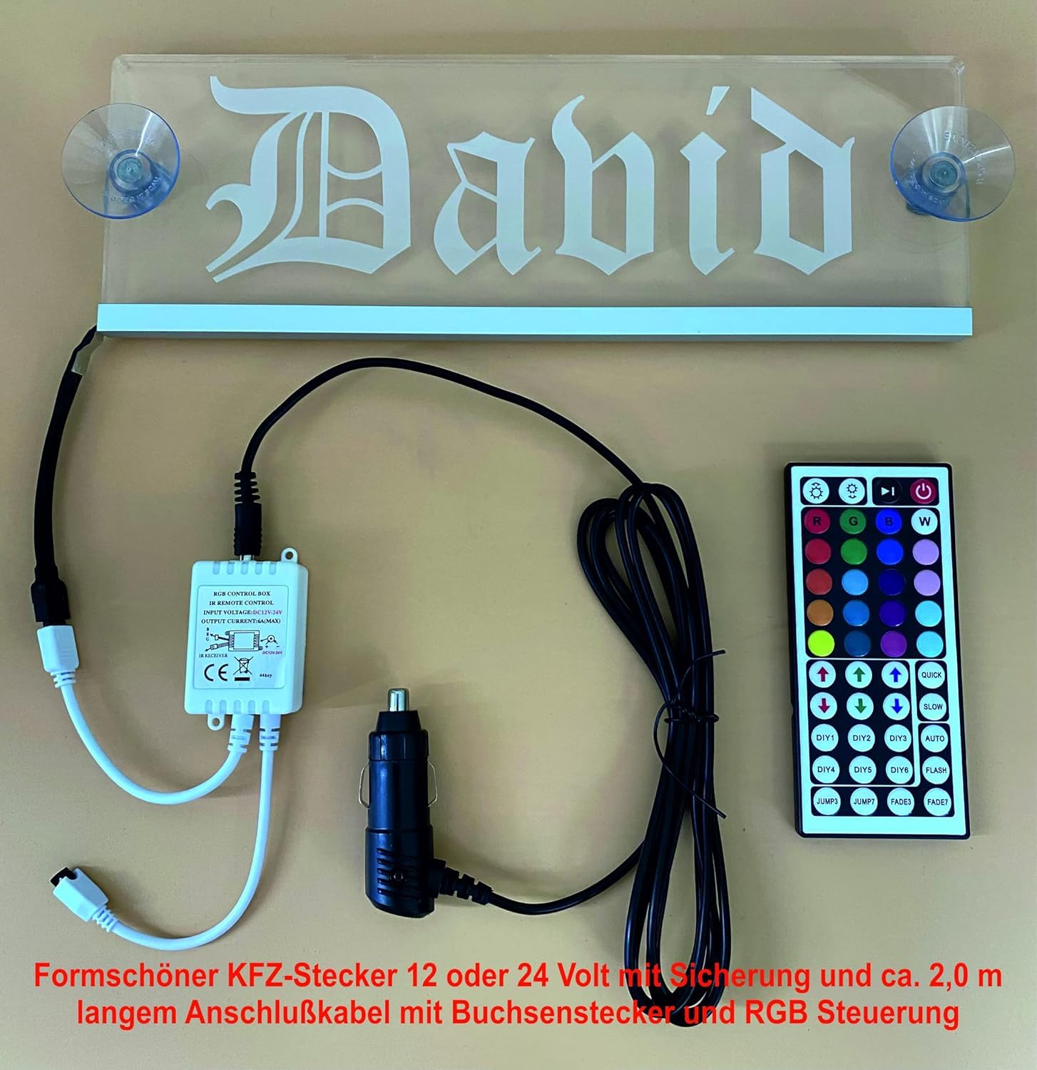 Trucker - Placa para nombre de camión (50 x 10 cm, con controlador RGB, 22 funciones, 12 V o 24 V, conector USB de 5 V)
