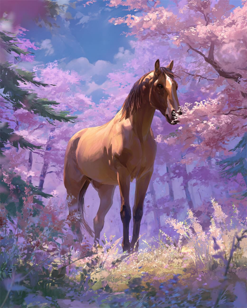 RKFLGEW DIY Embroidery Set Horses and Flowers 50x70cm