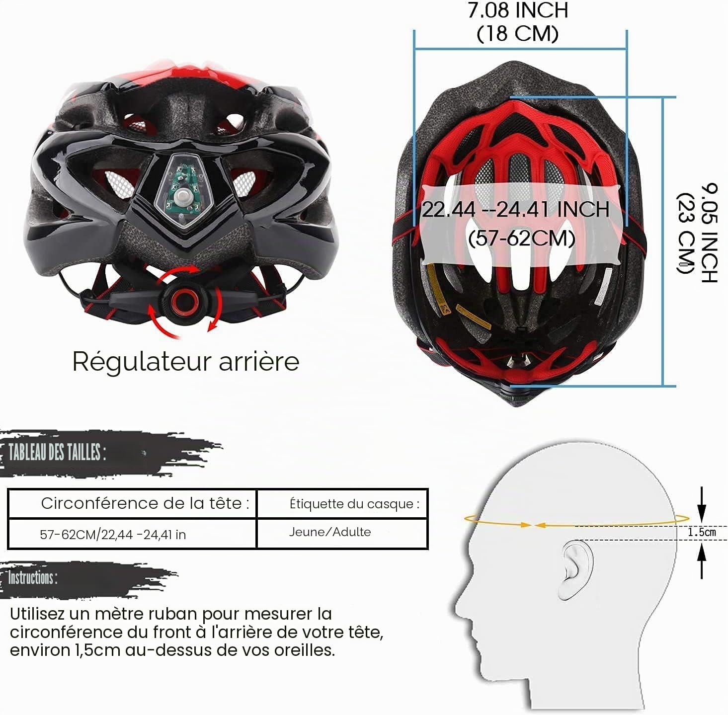 Shinmax Casque de vélo avec visière Amovible avec lumière LED, pour Homme et Femme, Casque de vélo léger et réglable pour VTT, vélo de Route, 57 à 62 cm