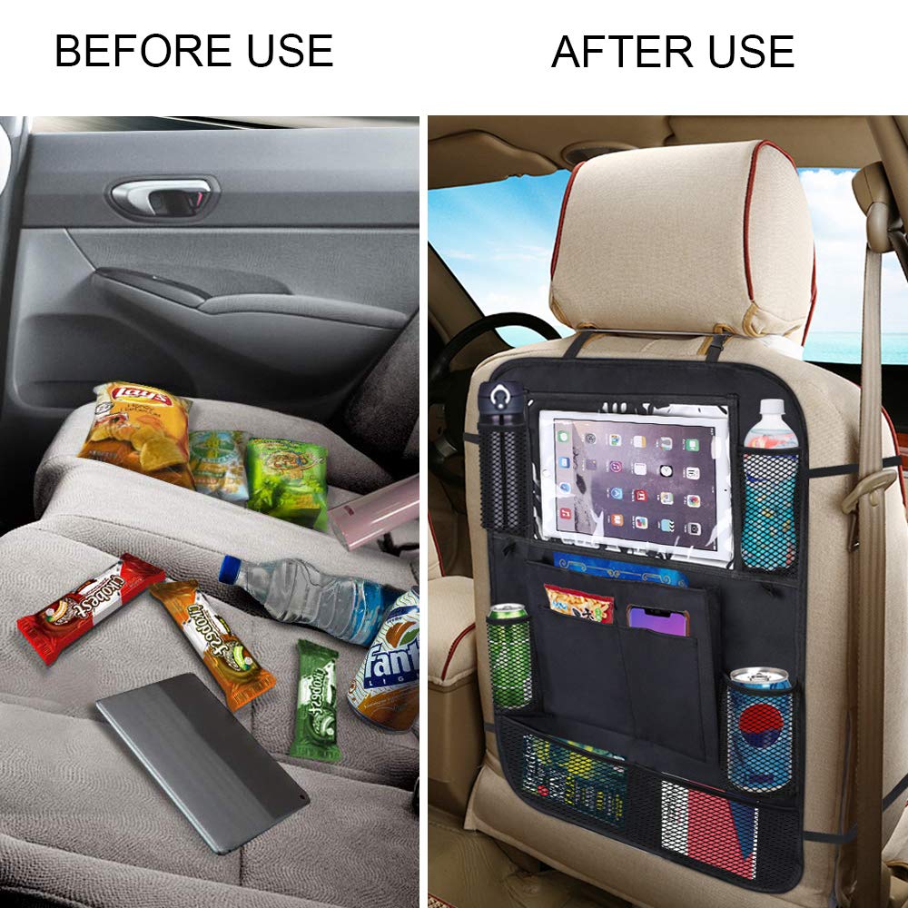 URAQT Organizadores para Coche, 2 Pack Organizadores para Asientos de Coches, Asiento Trasero a Prueba de Agua Cubiertas para Coches con Sostenedor de Tablet-bolsillo de Pantalla Táctil