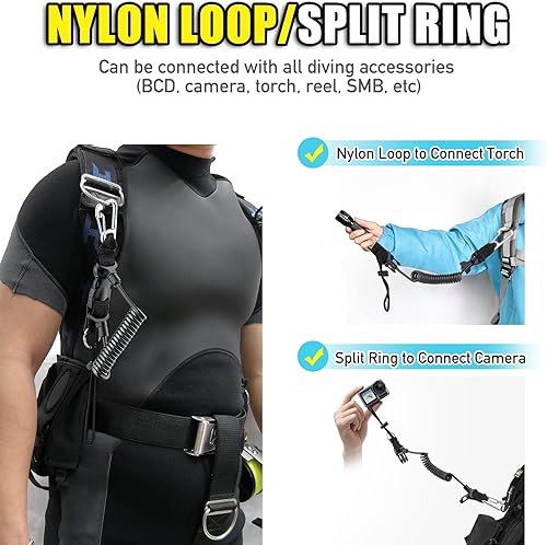 Miniatura 4 de Buceo bobina Landyard, cordón de acero inoxidable para cámara en espiral con hebilla de metal de liberación rápida