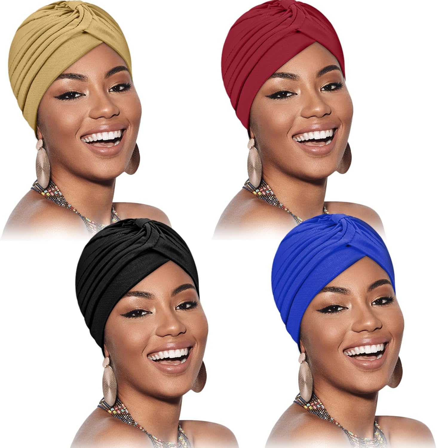 Syhood 4 Pieces Turbans for Women Head Wraps for Women Beanie Headwraps,4 Colors