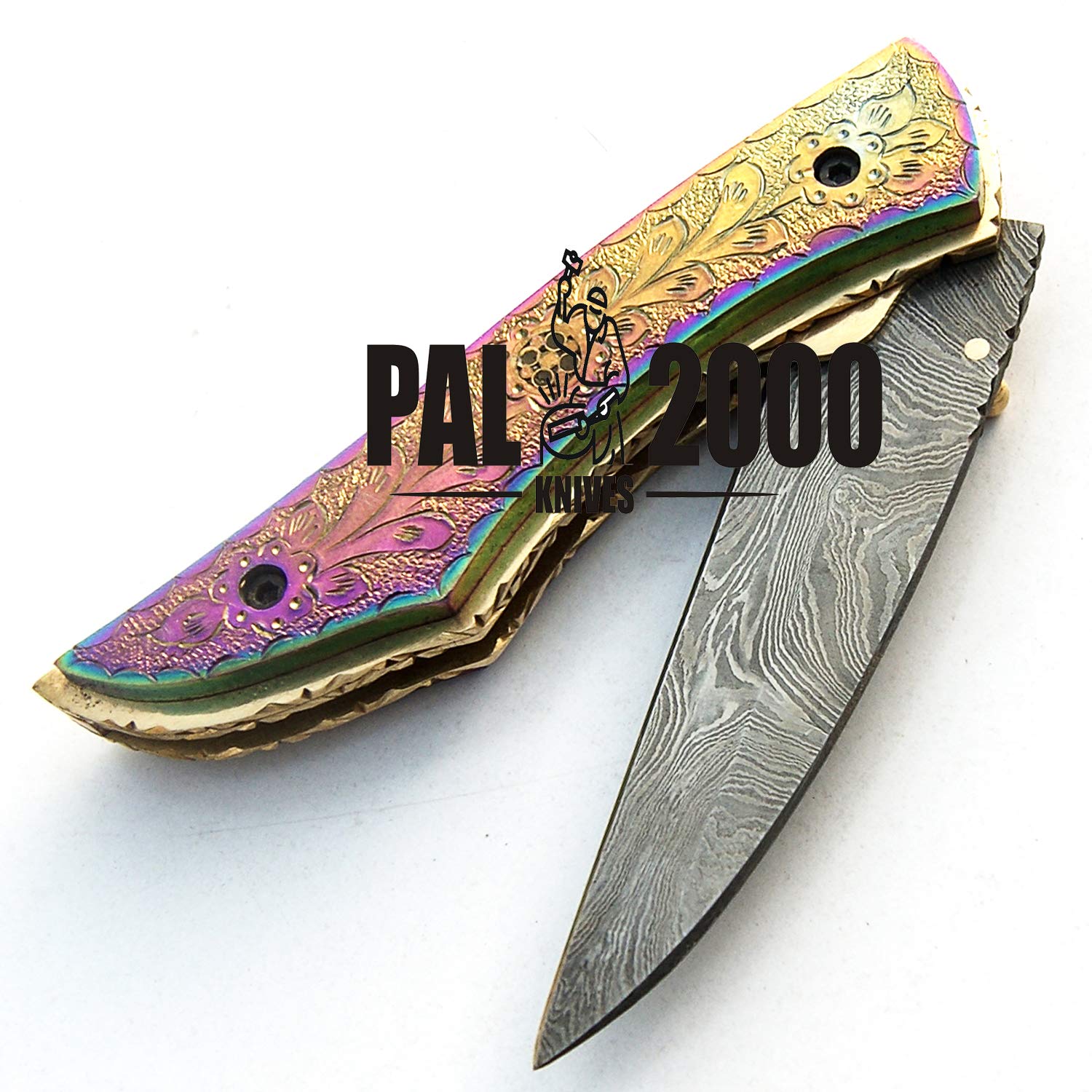 SJRJ 9515 TITANIO cuchillo de hoja de acero de damasco hecho a mano personalizado con funda casa cocina cocinero jardín que acampa herramienta de colección mango pesca y otros cuchillos