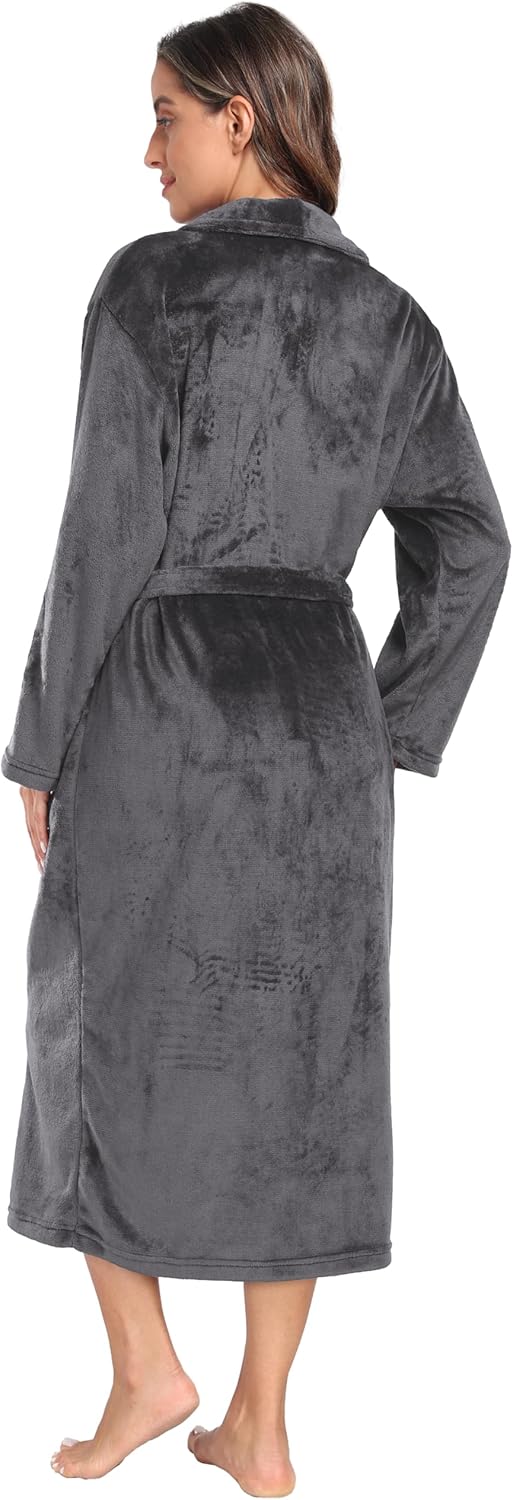 Womens Plush Soft Robe Warm Fleece Shawl Collar Bathrobe Fluffy Long Spa Robes with Pockets - Image 4