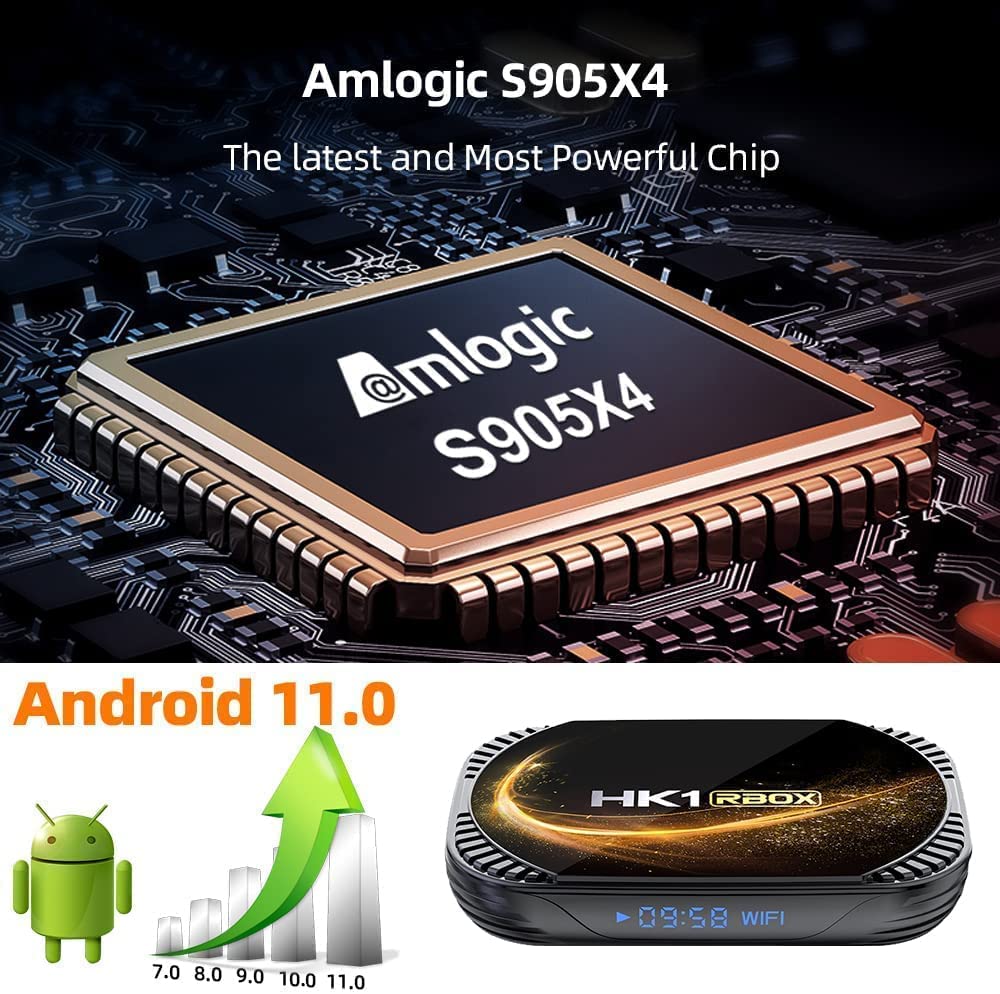 Android TV Box 4GB RAM 128GB Rom con Tastiera Wireless, S905X4 Quad-Core 64Bit Android Box, Supporto 2.4G/5.8Ghz WiFi 100 LAN BT 4.2 3D/6K Utral HD/H.265,2gb+16gb