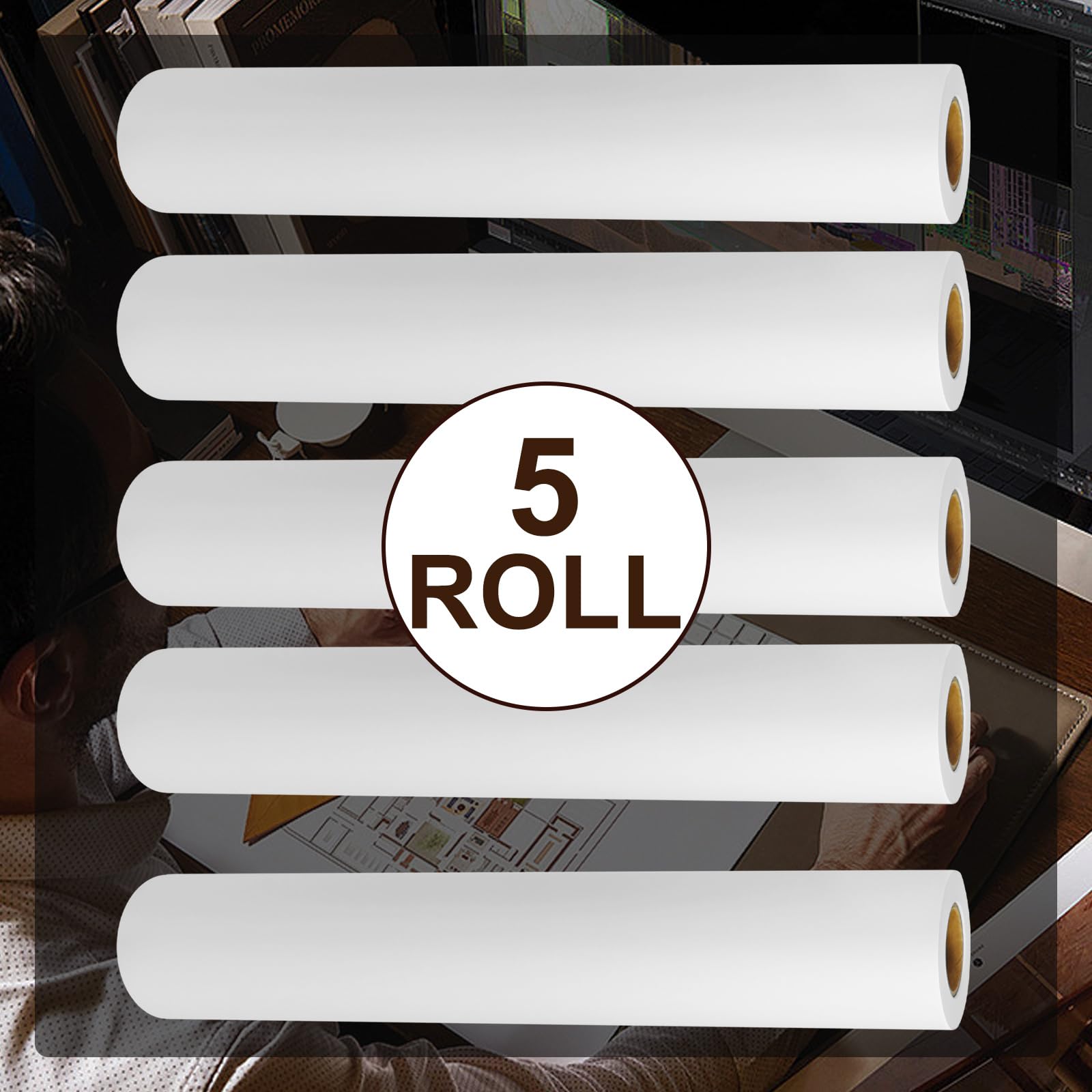 5 Rollen Plotterpapier 61cmx45m CAD Papierrollen mit 5cm Kern CAD-Druck Großformatpapier 80GSM Ingenieure Architekt Designer Professionelle Plotter Papier