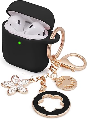 Miniatura 8 de OLEBAND Funda compatible con AirPods de 12 generación con bonito llavero brillante, funda de silicona compatible con Apple Air podiPod 2 y 1 Gen