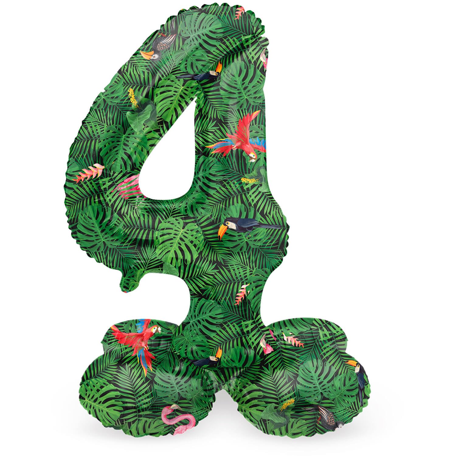 Folat 63944 Standing 4 Jungle Vibe Green 72 cm Birthday Decoration Balloon Number No Helium Required, Standard Size