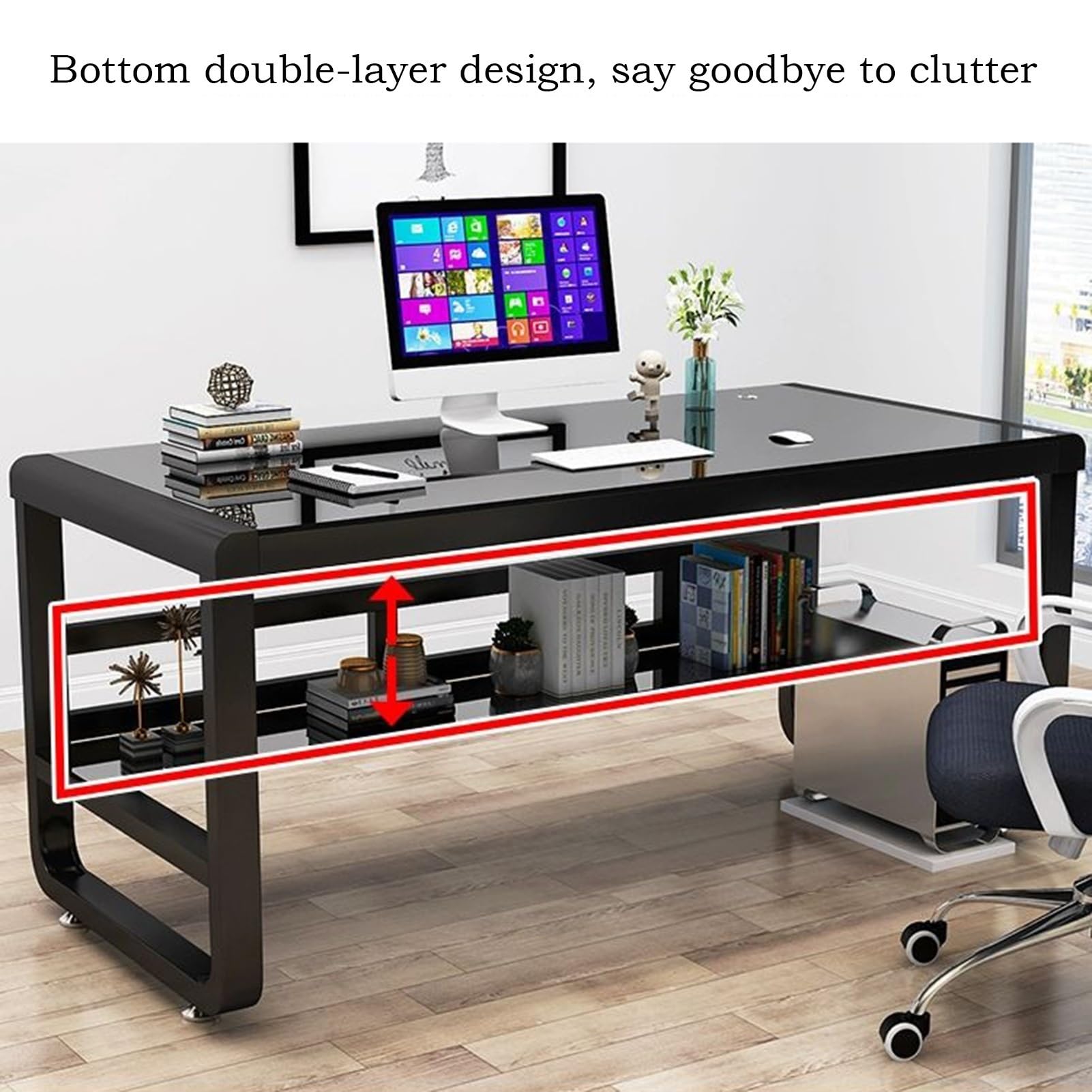 Nowoczesne biurko komputerowe ze szkła hartowanego do domu i biura, stylowy stół do nauki do laptopa i gier, łatwy montaż, elegancki design do pracy i zabawy